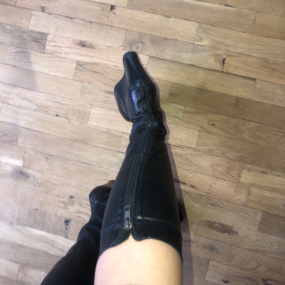 Anne Demeulemeester wedge knee leather high boots